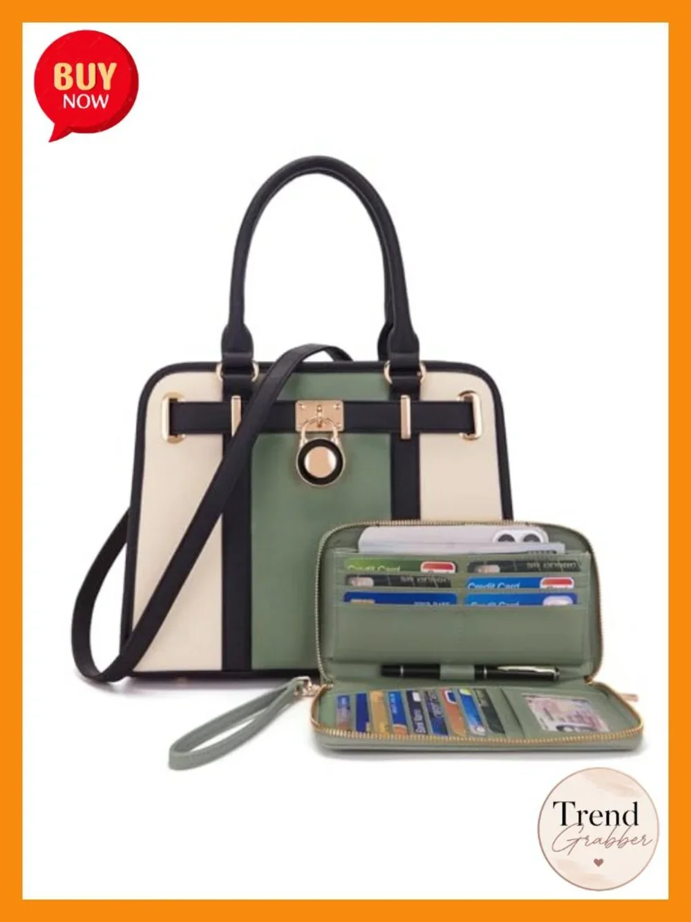 Vegan Leather Satchel Tote Bag Set with RFID Wallet, Detachable Strap